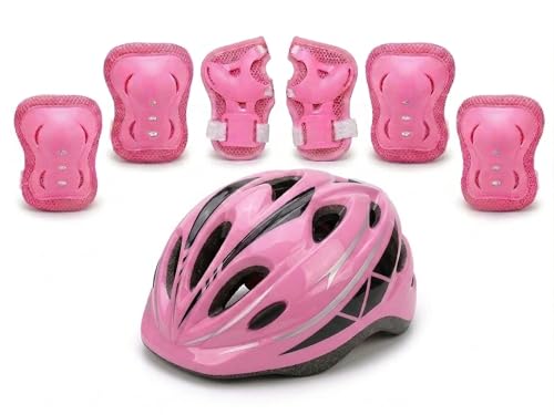 JERN 7 Pieces Kids Cycling Helmet Knee Elbow Wrist Pad Set