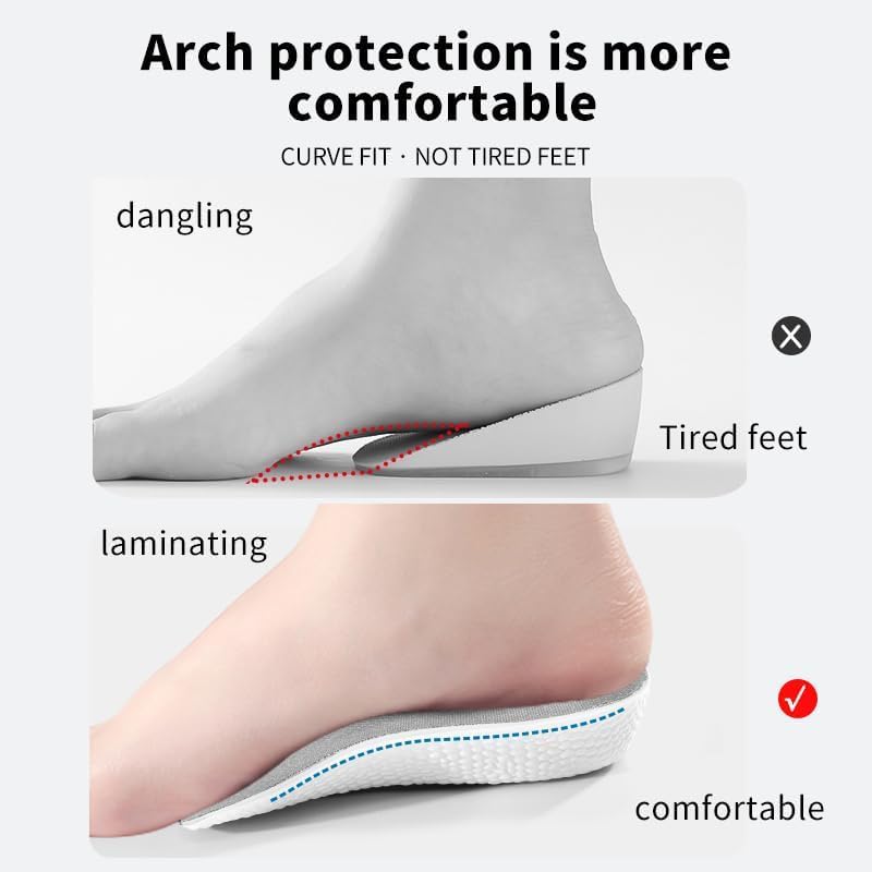 JERN Memory Foam Height Increase Insoles Arch Support Breathable Unisex