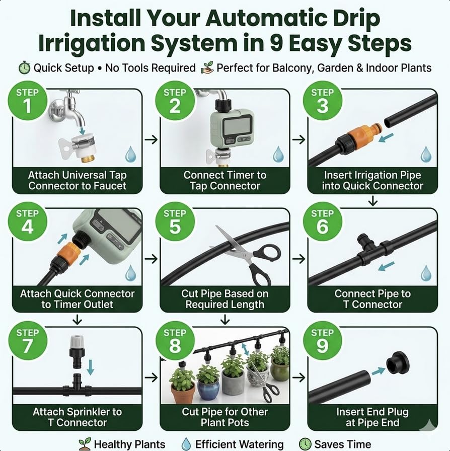 JERN Automatic Garden Drip Irrigation System with Digital Timer