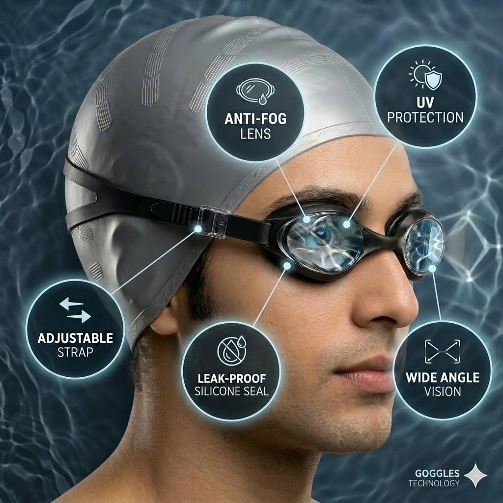 JERN Silicone Swim Cap and Anti-Fog Swimming Goggles Set Unisex