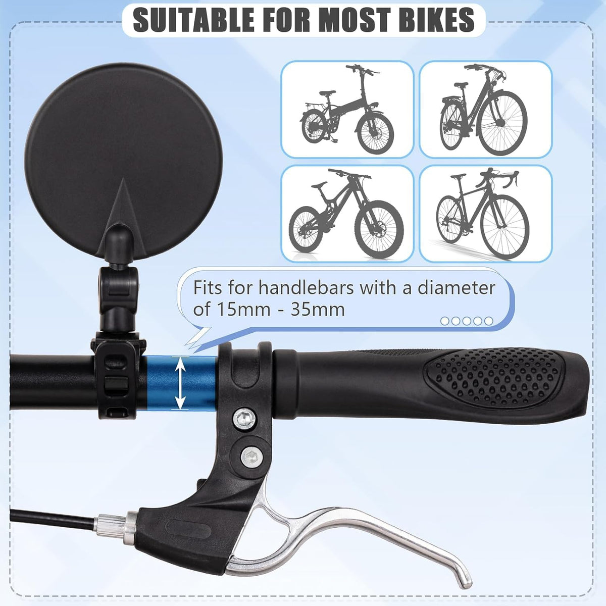 JERN 360° Rotary Cycling Bicycle Convex Glass Rearview Mirror 2-Pack