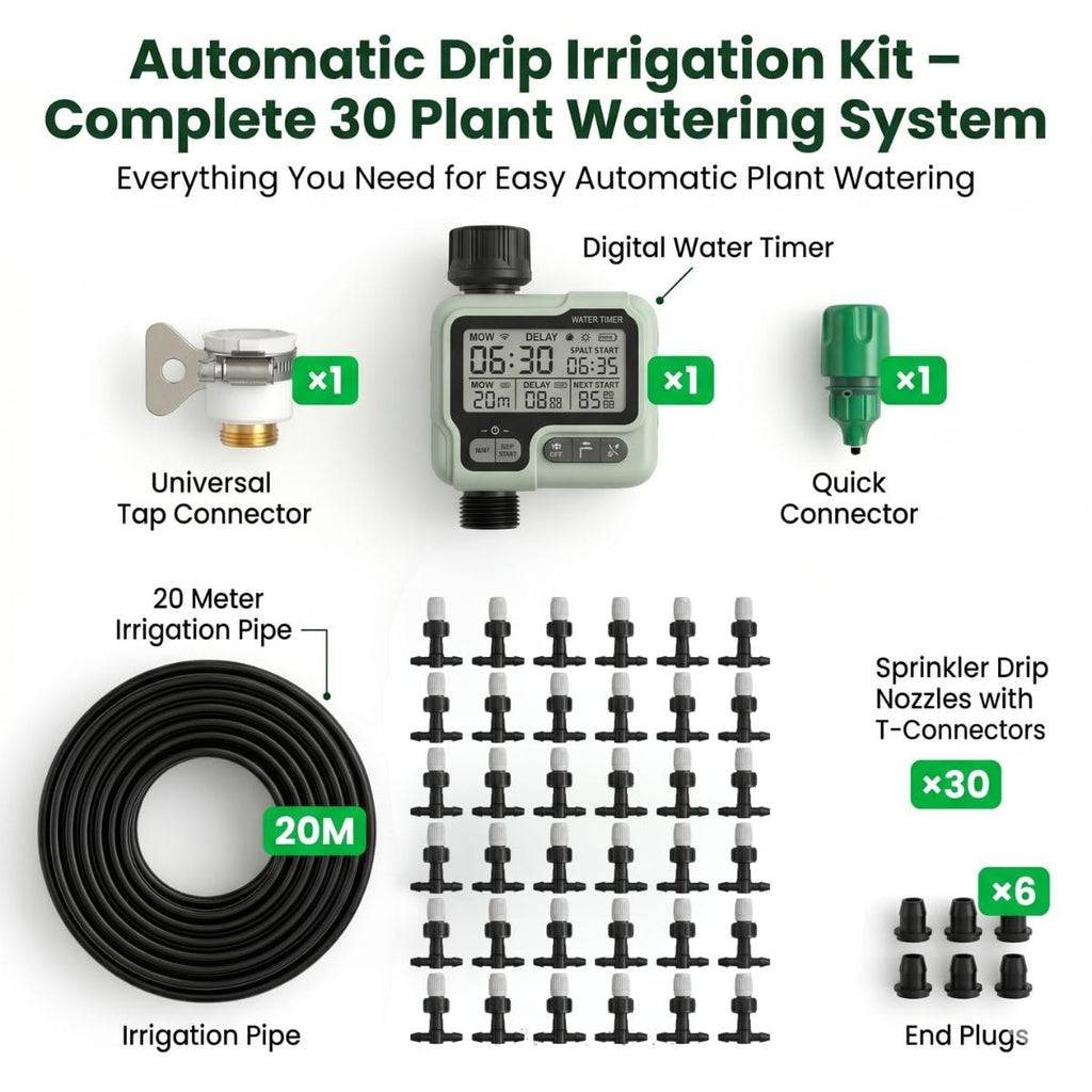 JERN Automatic Garden Drip Irrigation System with Digital Timer