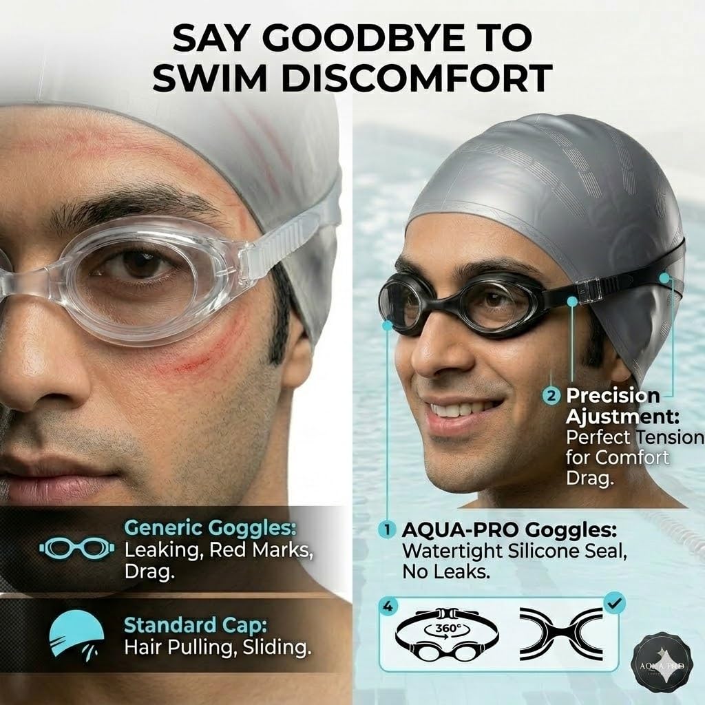 JERN Silicone Swim Cap and Anti-Fog Swimming Goggles Set Unisex