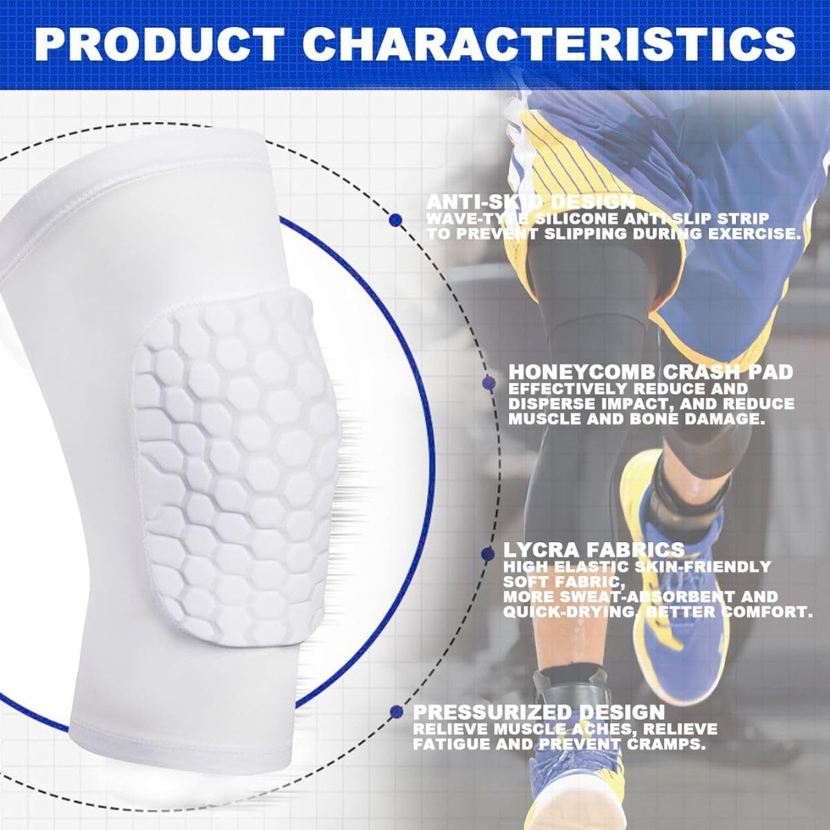 JERN Honeycomb Padded Sports Knee Compression Sleeve