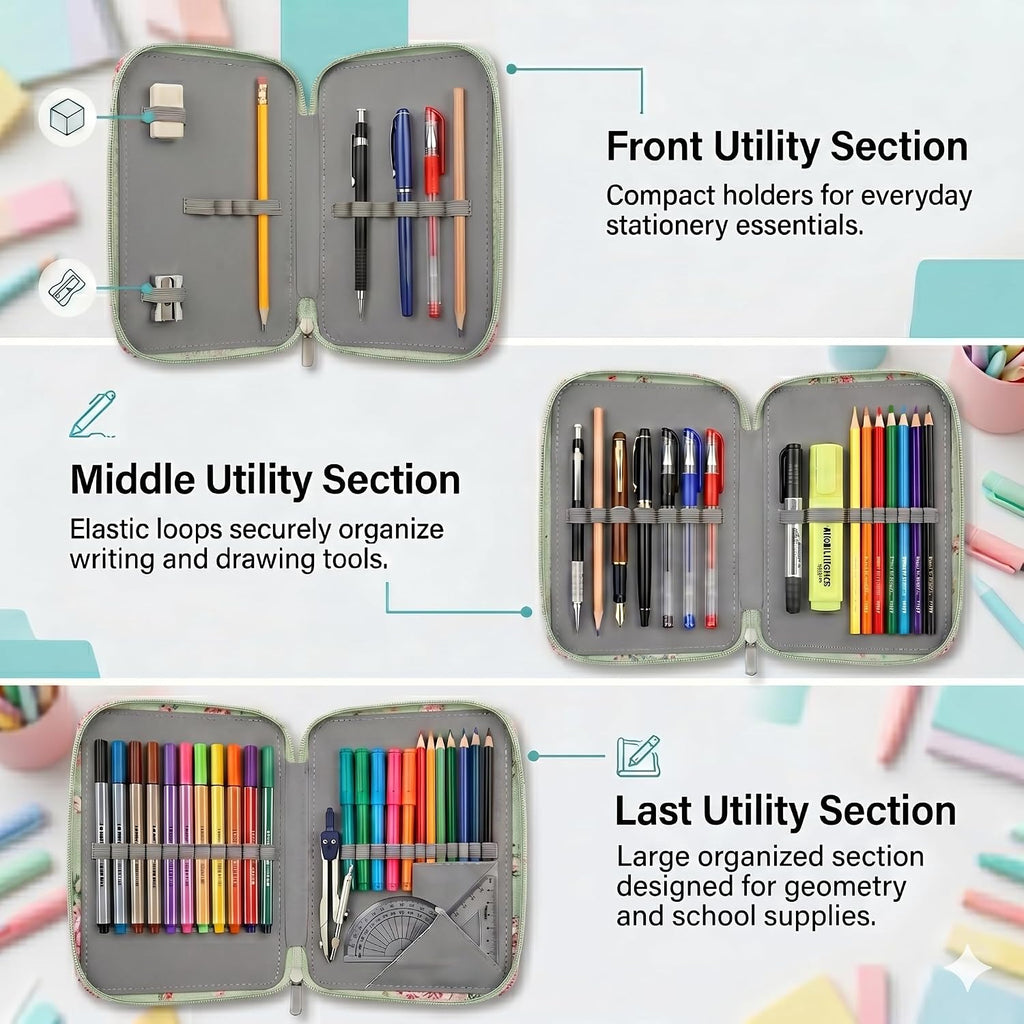 JERN 78 Slots 3 Layer Zipper Pencil Case