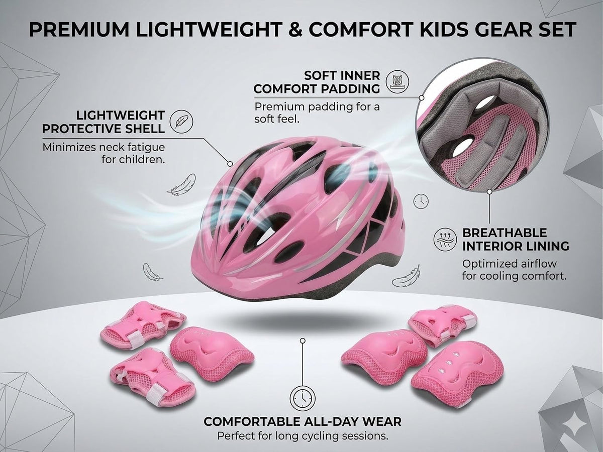 JERN 7 Pieces Kids Cycling Helmet Knee Elbow Wrist Pad Set