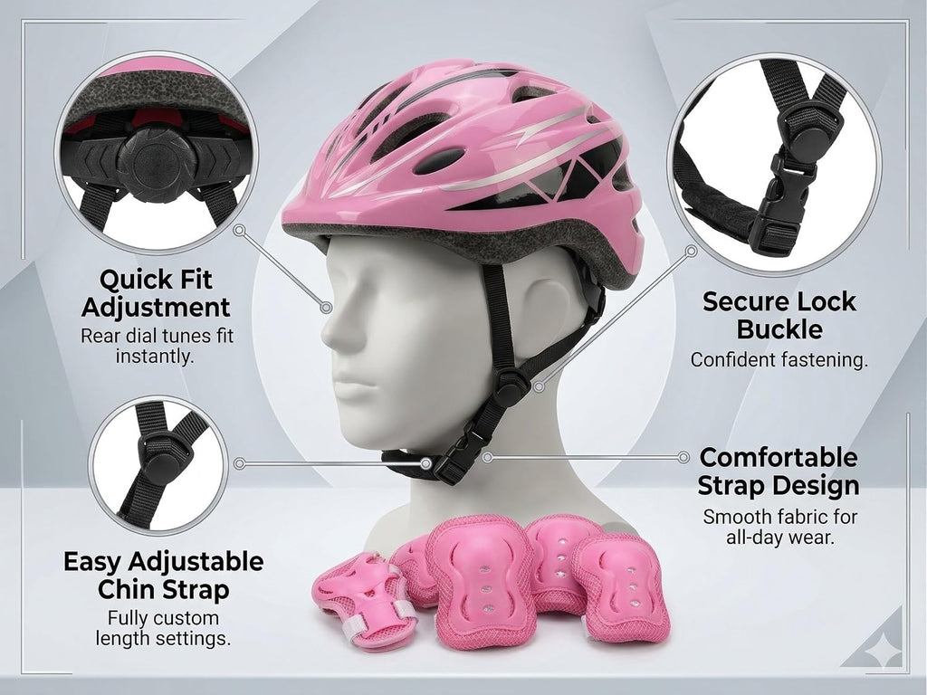 JERN 7 Pieces Kids Cycling Helmet Knee Elbow Wrist Pad Set