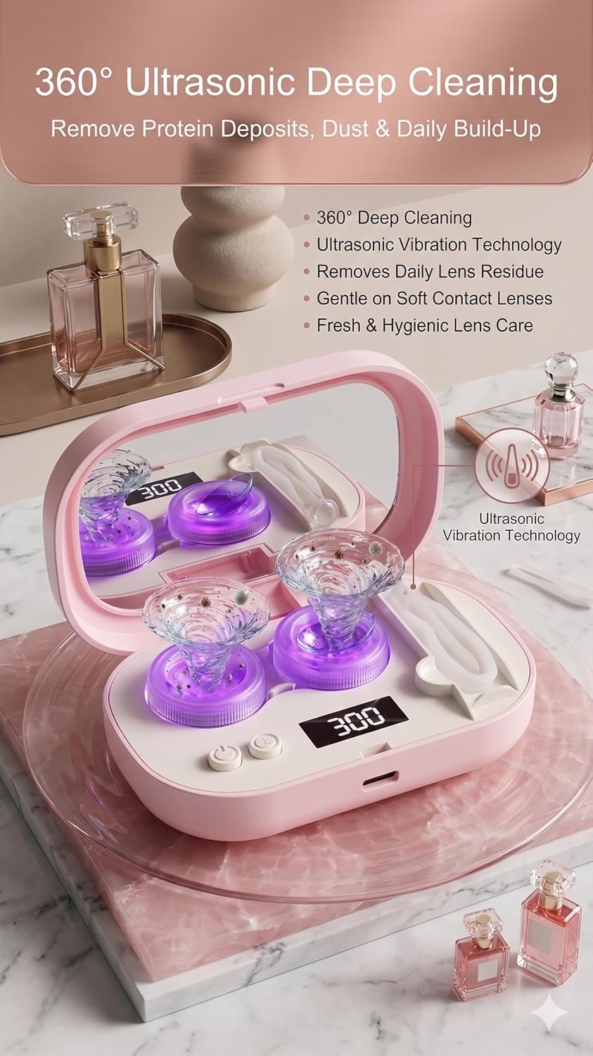 JERN Ultrasonic Contact Lens Cleaner Case with LED Display