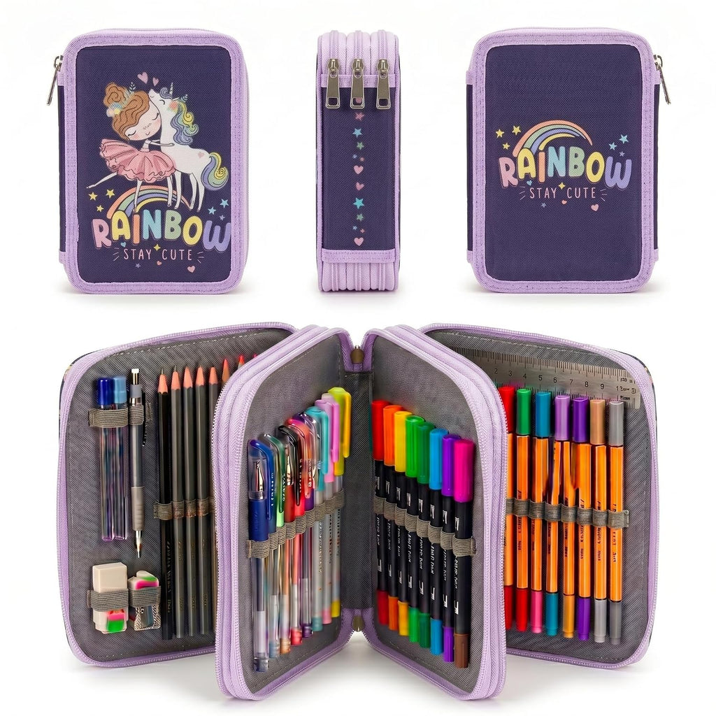 JERN 3 Compartment Hardtop Zipper Pencil Case