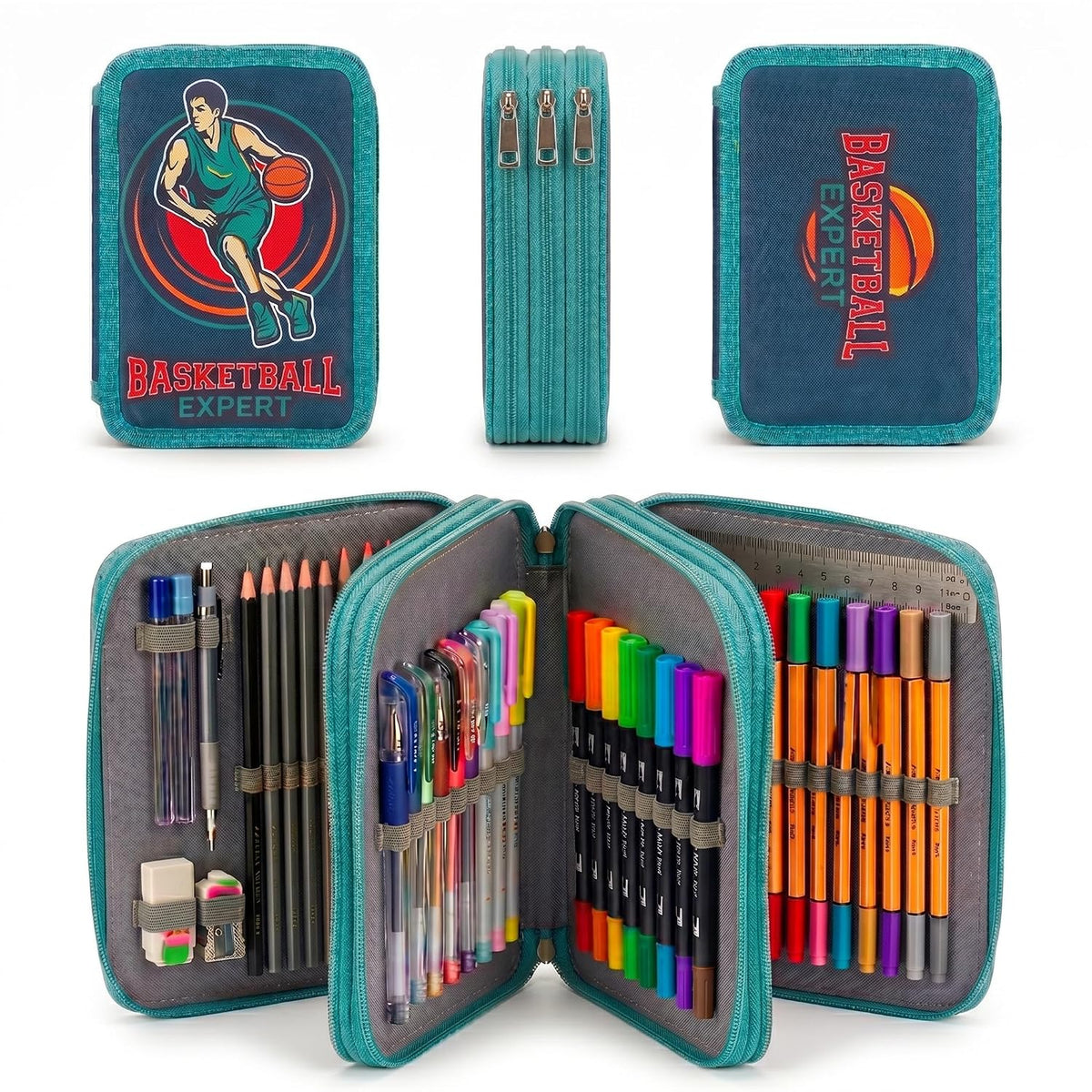 JERN 3 Compartment Hardtop Zipper Pencil Case