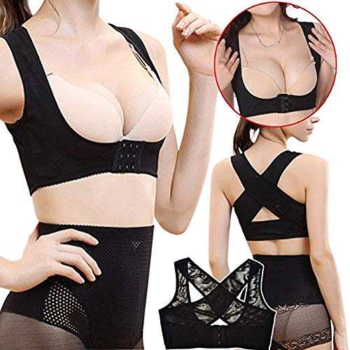 Jern Stretchable Breast Push Up Brace Bra & Back Support, Posture Corrector, Corset Belt For Women (S, Black)
