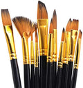 ArtBee® Professional 12 Pcs Paint Brushes Set, Wood Handle and Nylon Hair, Perfect for Acrylic, Oil, Watercolor and Gouache Painting, Nice Gift for Artists, Students & Kids Black