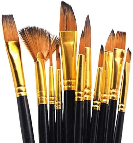 ArtBee® Professional 12 Pcs Paint Brushes Set, Wood Handle and Nylon Hair, Perfect for Acrylic, Oil, Watercolor and Gouache Painting, Nice Gift for Artists, Students & Kids Black